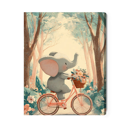 Obraz na płótnie „Słoń na Rowerze” – Urocza Ilustracja w Stylu Retro, Dekoracja Premium do Salonu i Pokoju Dziecka