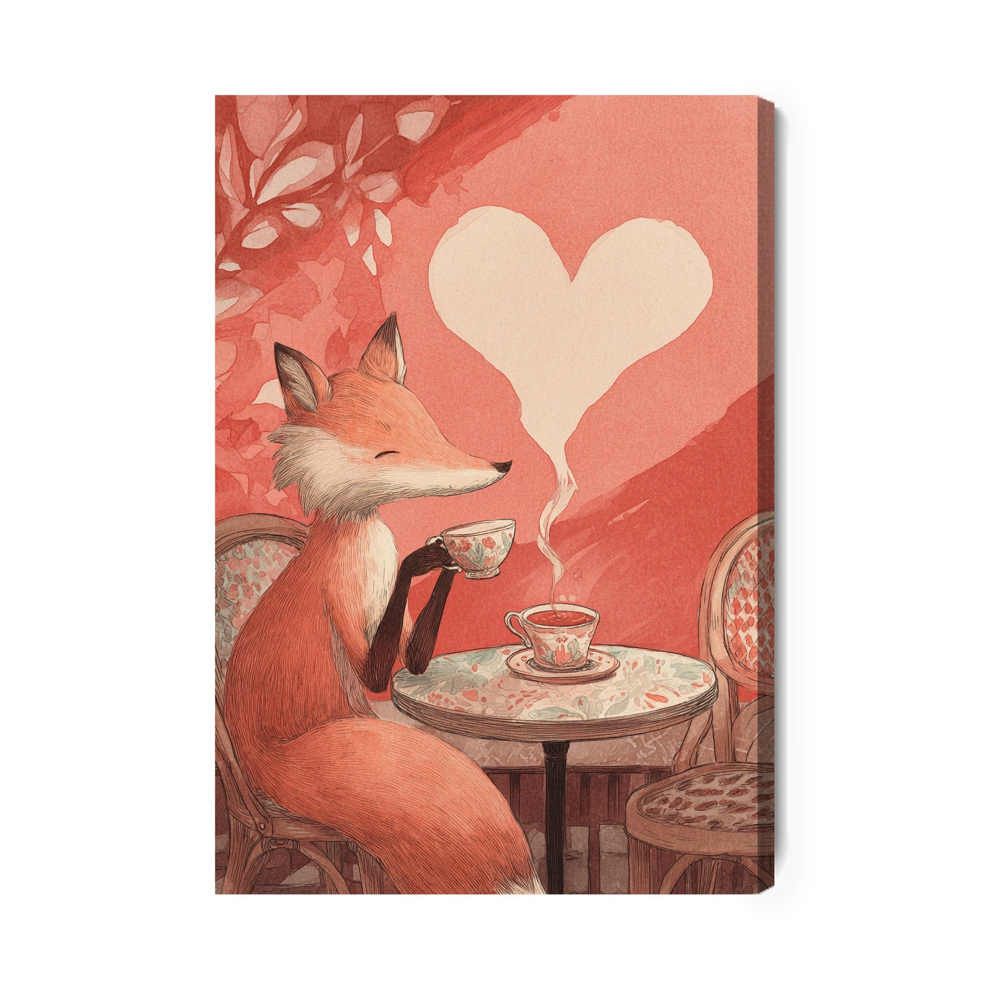 Obraz na płótnie Lisek z Herbatą Styl Retro Dekoracja Ścienna Do Salonu