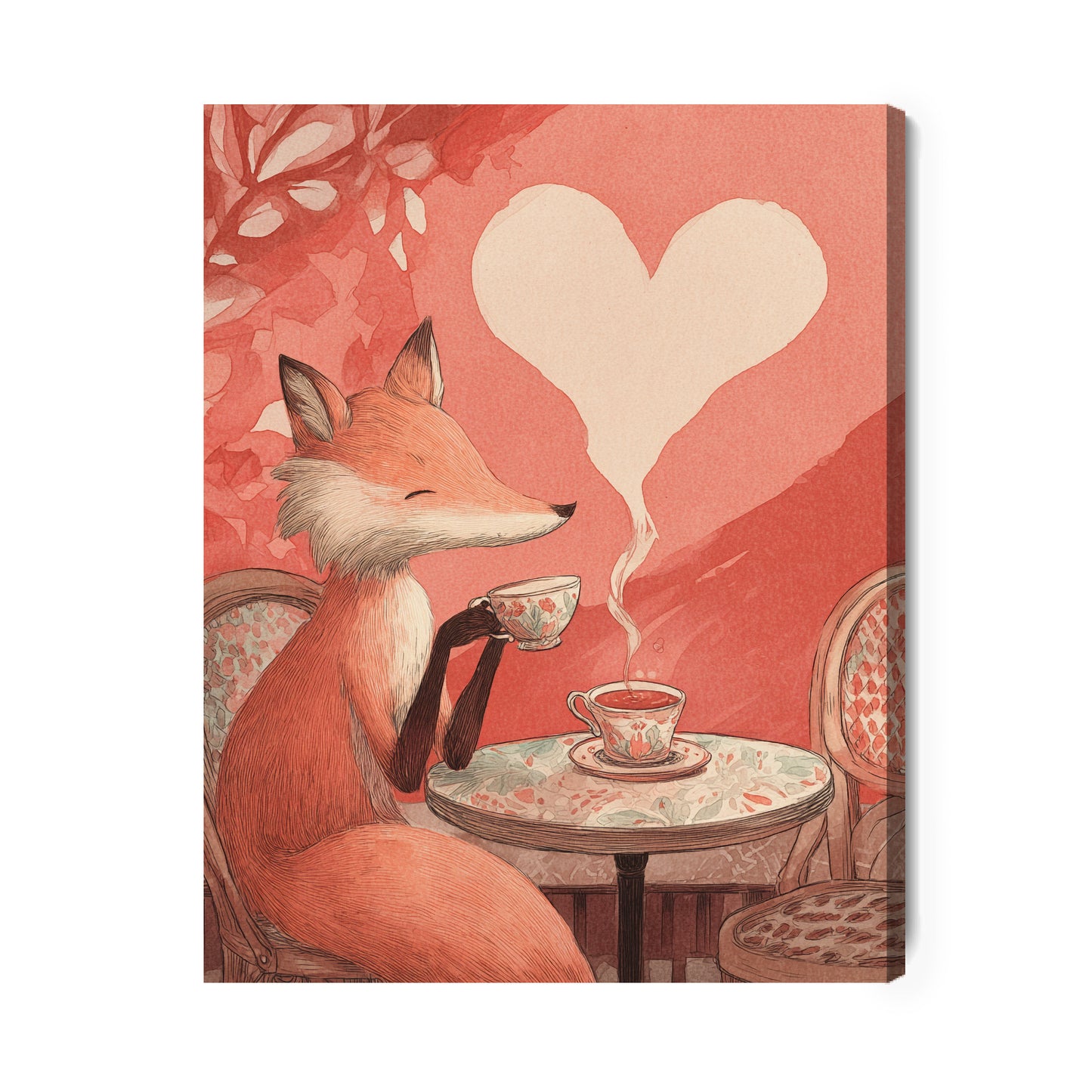 Obraz na płótnie Lisek z Herbatą Styl Retro Dekoracja Ścienna Do Salonu