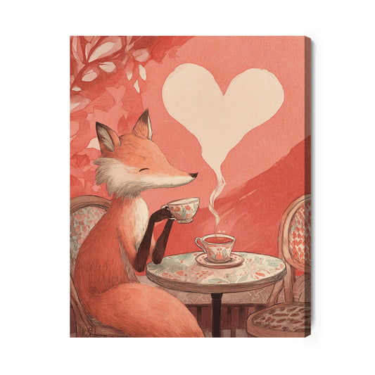 Obraz na płótnie Lisek z Herbatą Styl Retro Dekoracja Ścienna Do Salonu