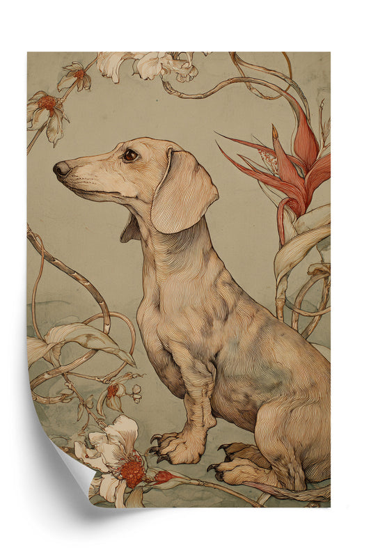 Plakat w ramie Dachshund Bloom